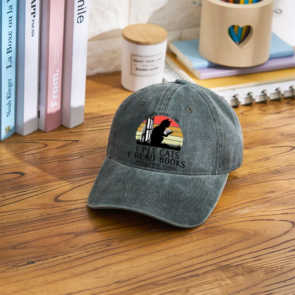 Pagewings Cat And Book Washed Cap
