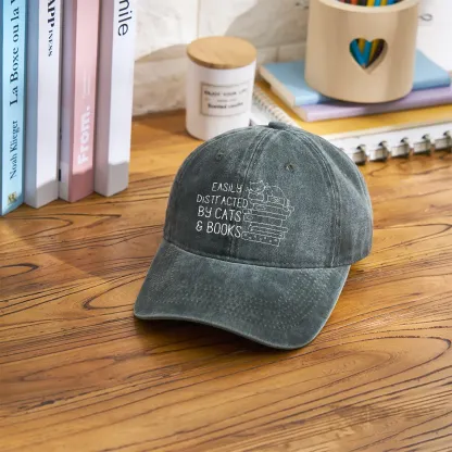 Pagewings Easily Distracted By Cats and Books Washed Cap