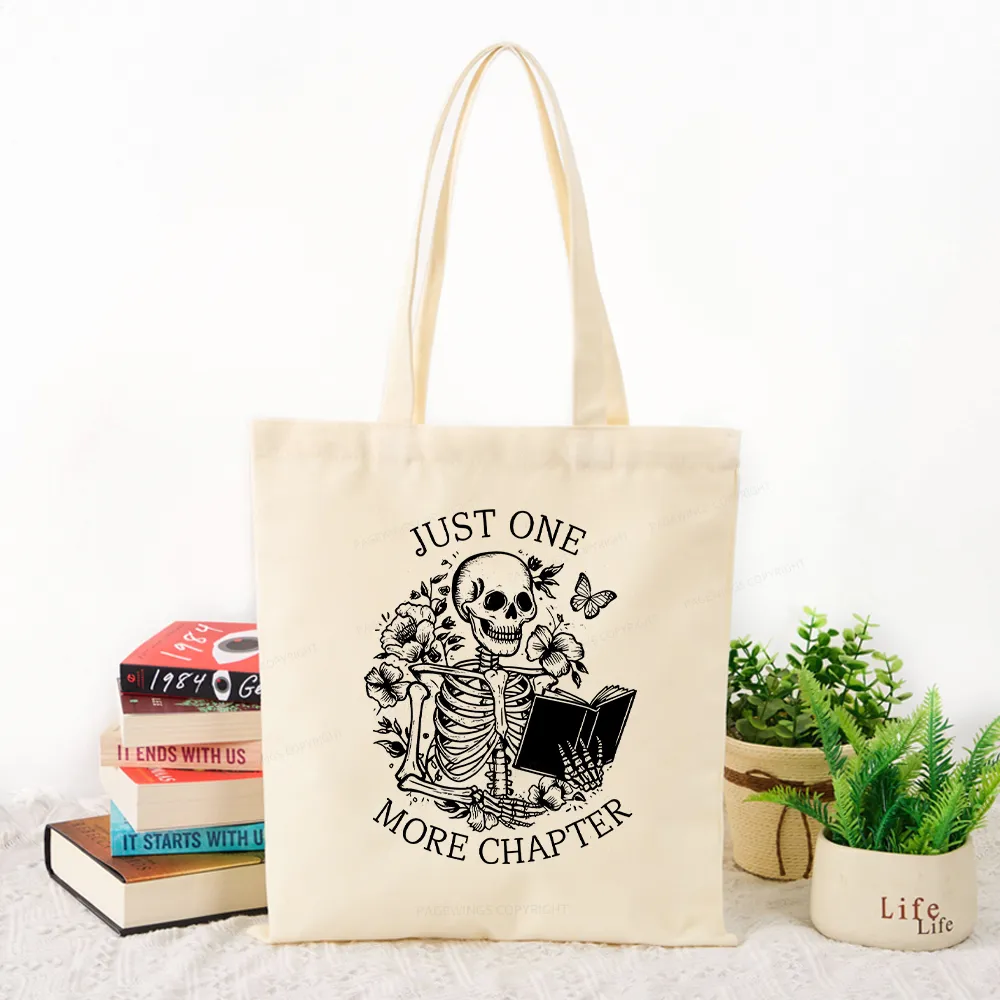 Pagewing One More Chapter Skeleton Unisex Tee Tote Bag