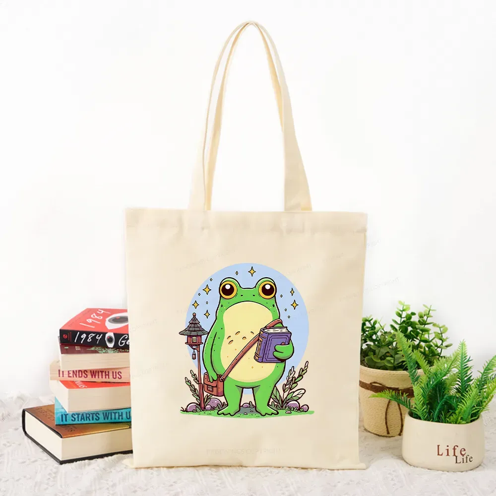 Pagewings Frog Reading Book Tote Bag
