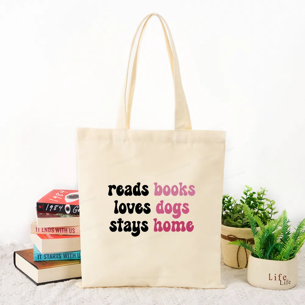 Pagewing Read Books & Love Dogs & Stay Home Tote Bag
