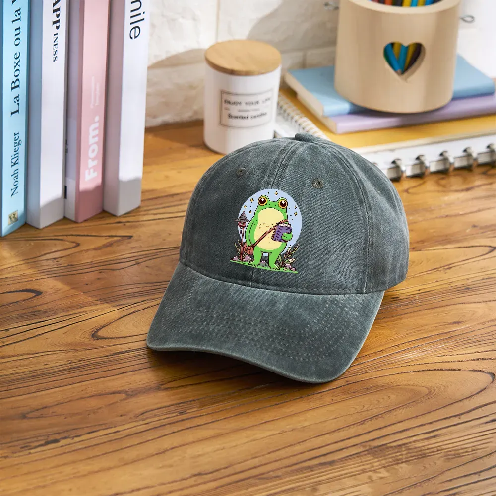 Pagewings Frog Reading Book Washed Cap
