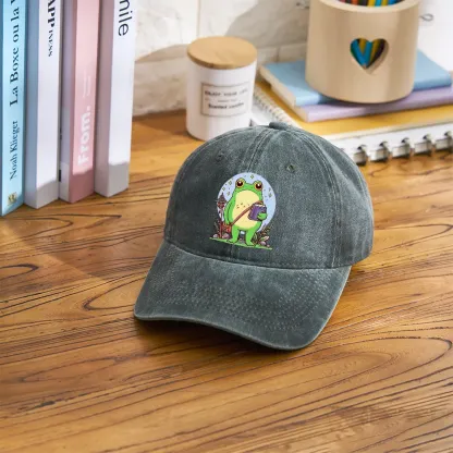 Pagewings Frog Reading Book Washed Cap