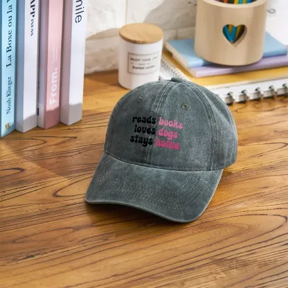 Pagewing Read Books & Love Dogs & Stay Home Washed Cap