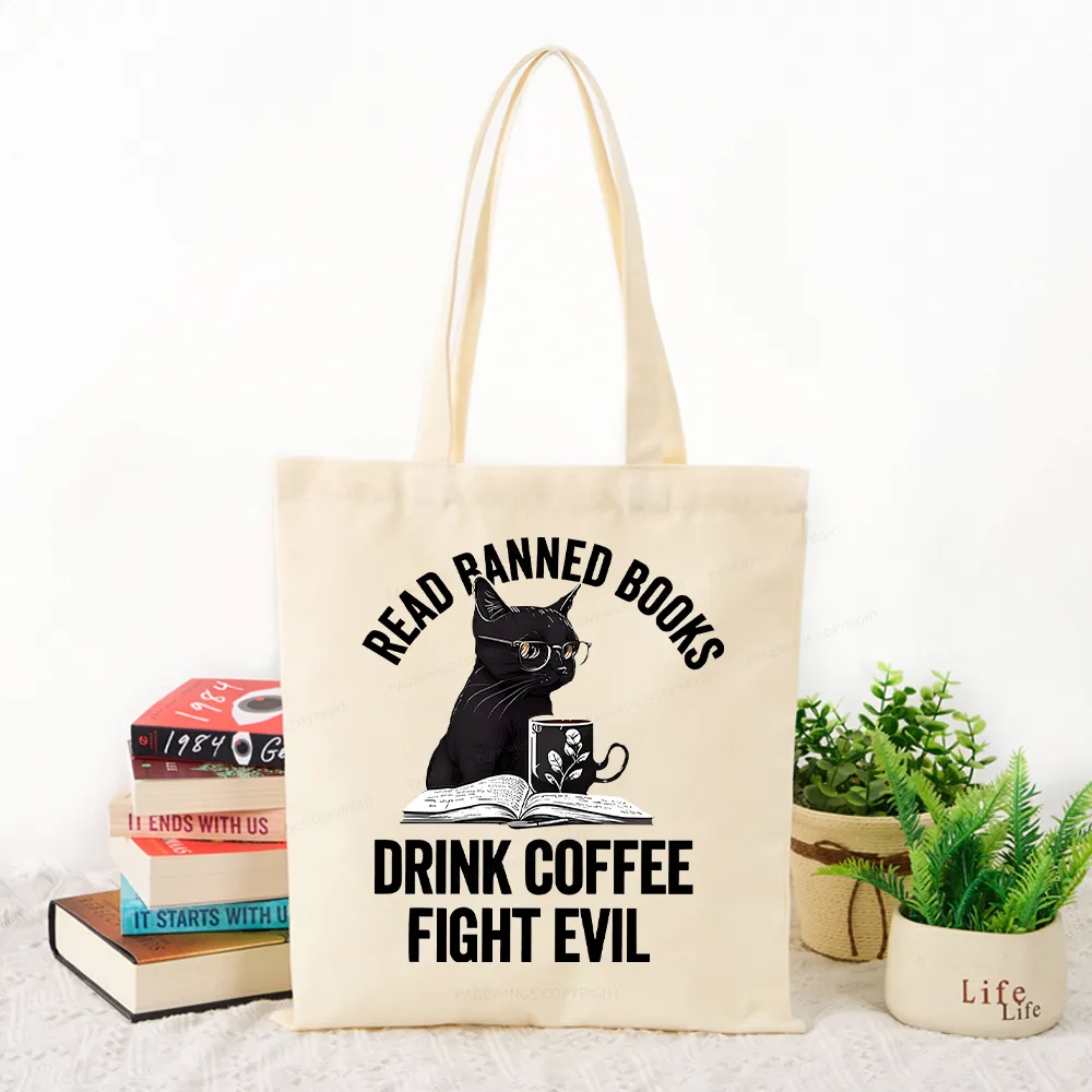 Pagewings Read Books Drink Coffee Fight Evil Tote Bag