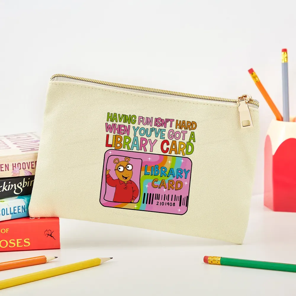 Pagewings Having Fun Isn't Hard When You've Got A Library Card Teacher Vintage Pouch
