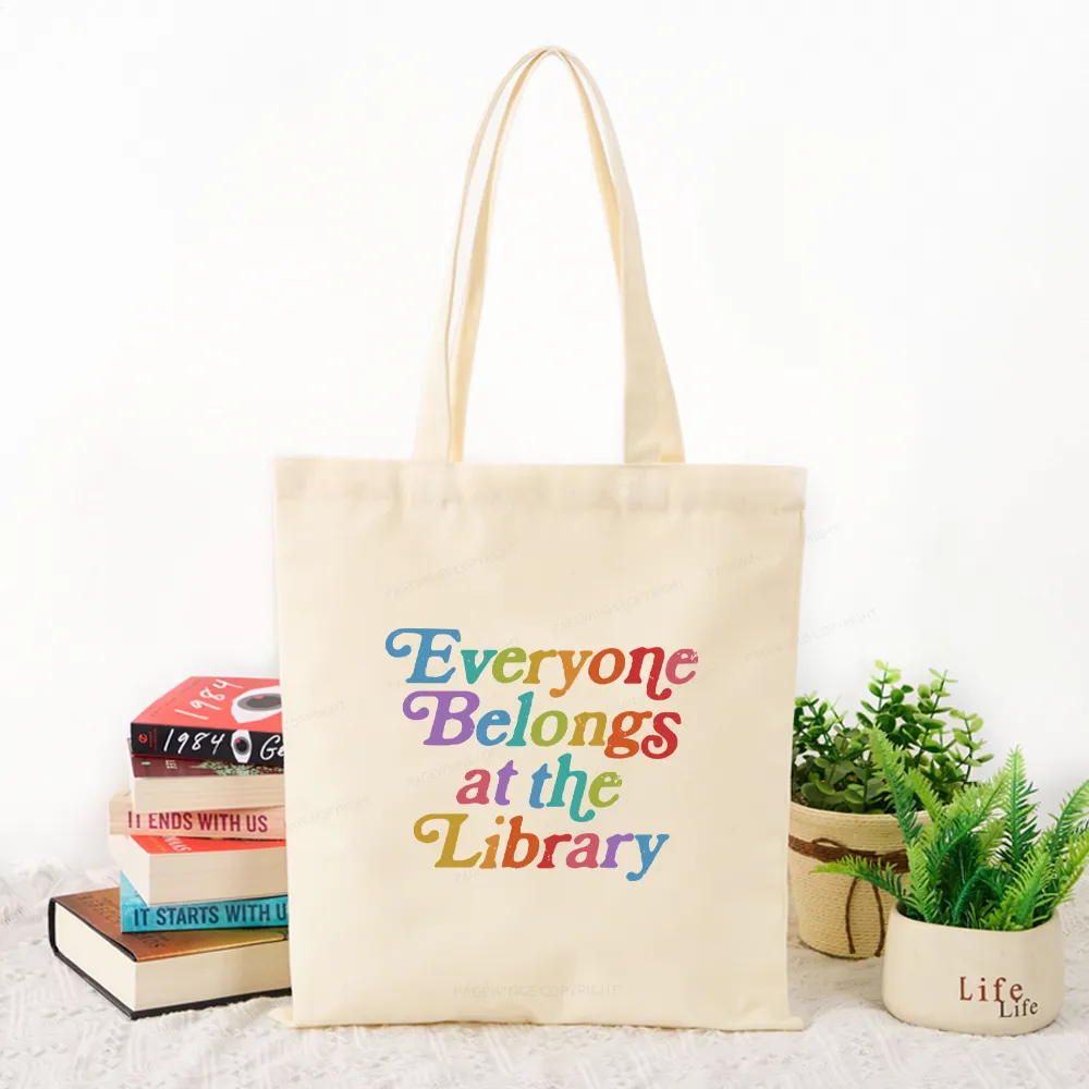 Pagewings Everyone belongs at the library Tote Bag