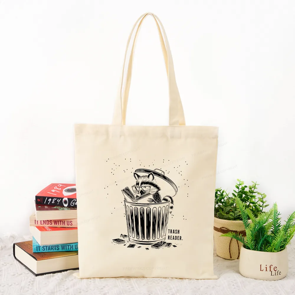 Pagewings Trash Reader Raccoon - Book Quote Tote Bag