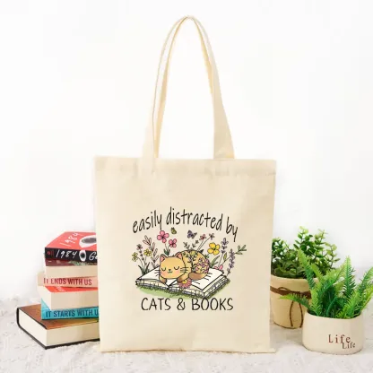 Pagewings Easily Distracted By Cats And Books Tote Bag