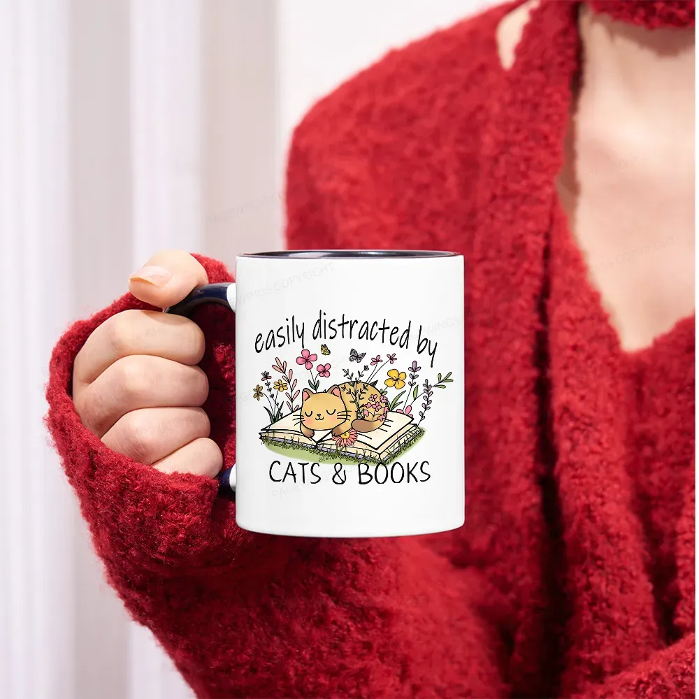 Pagewings Easily Distracted By Cats And Books Mug