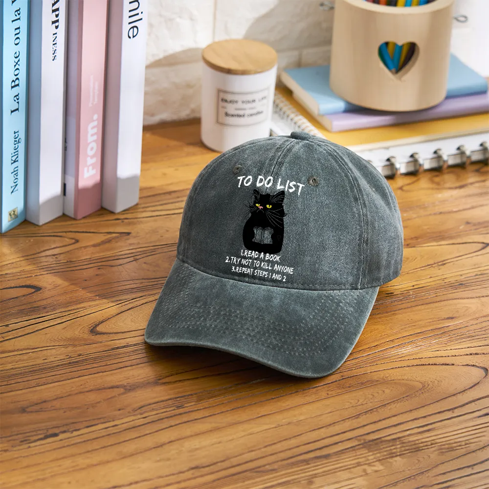 Pagewings Black Cat To Do List Washed Cap