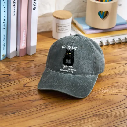 Pagewings Black Cat To Do List Washed Cap