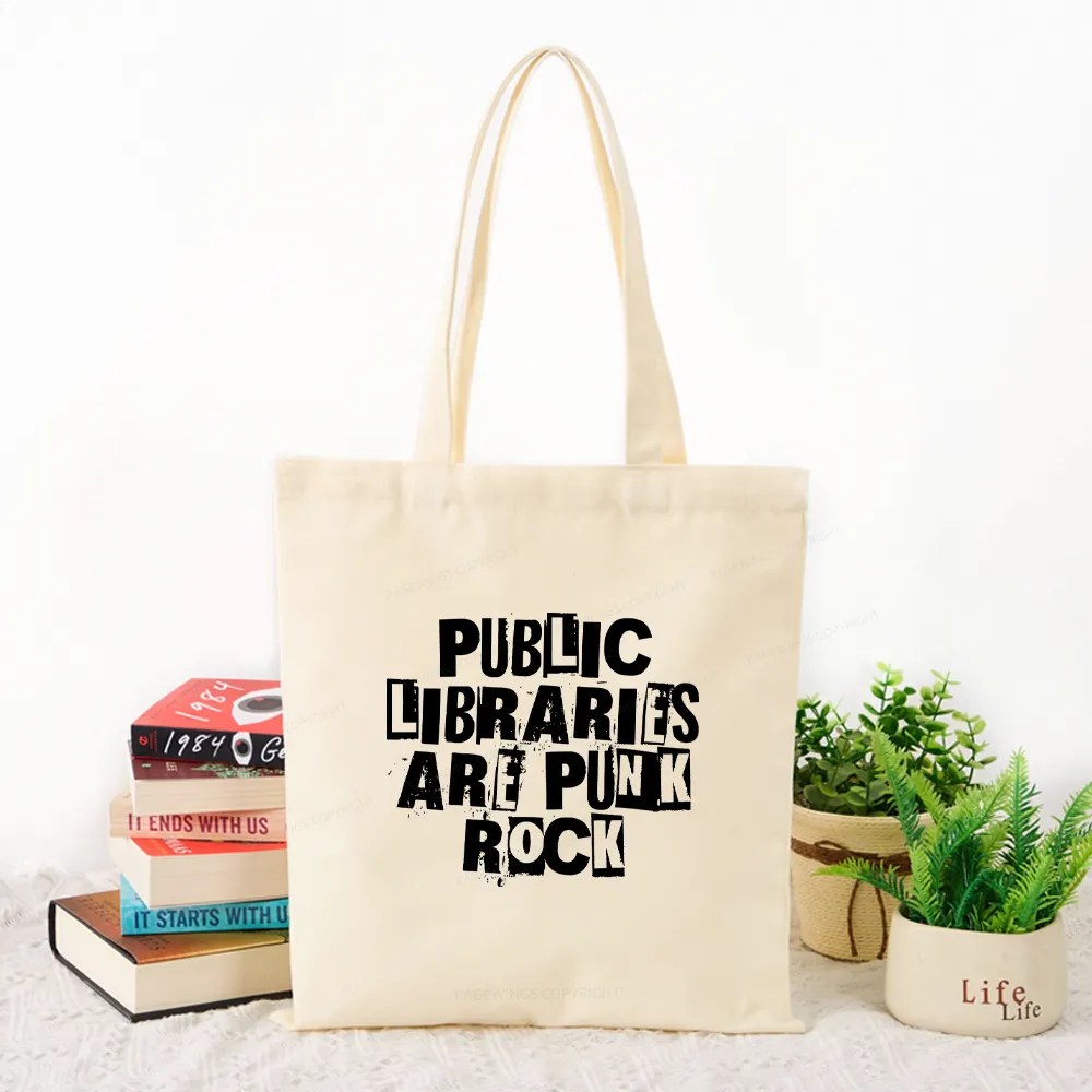 Pagewings Public Libraries Are Punk Rock Tote Bag