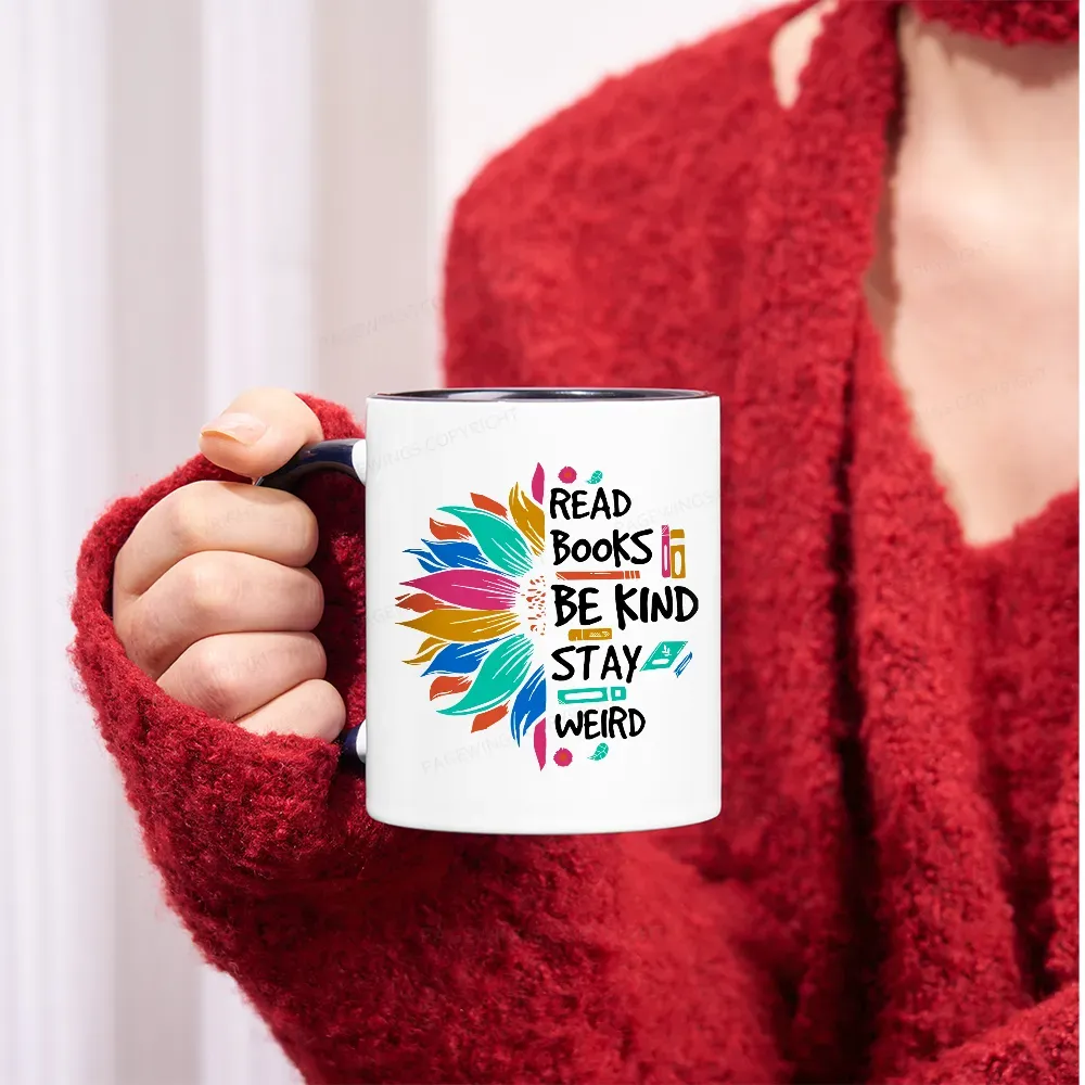 Pagewings Read Books Be Kind Stay Weird on Backpack Mug