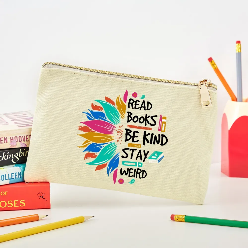 Pagewings Read Books Be Kind Stay Weird on Backpack Pouch