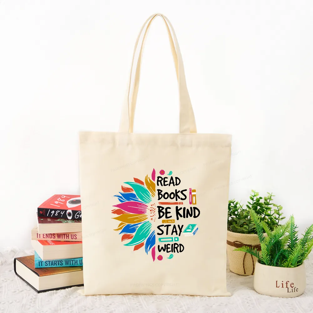 Pagewings Read Books Be Kind Stay Weird on Backpack Tote Bag