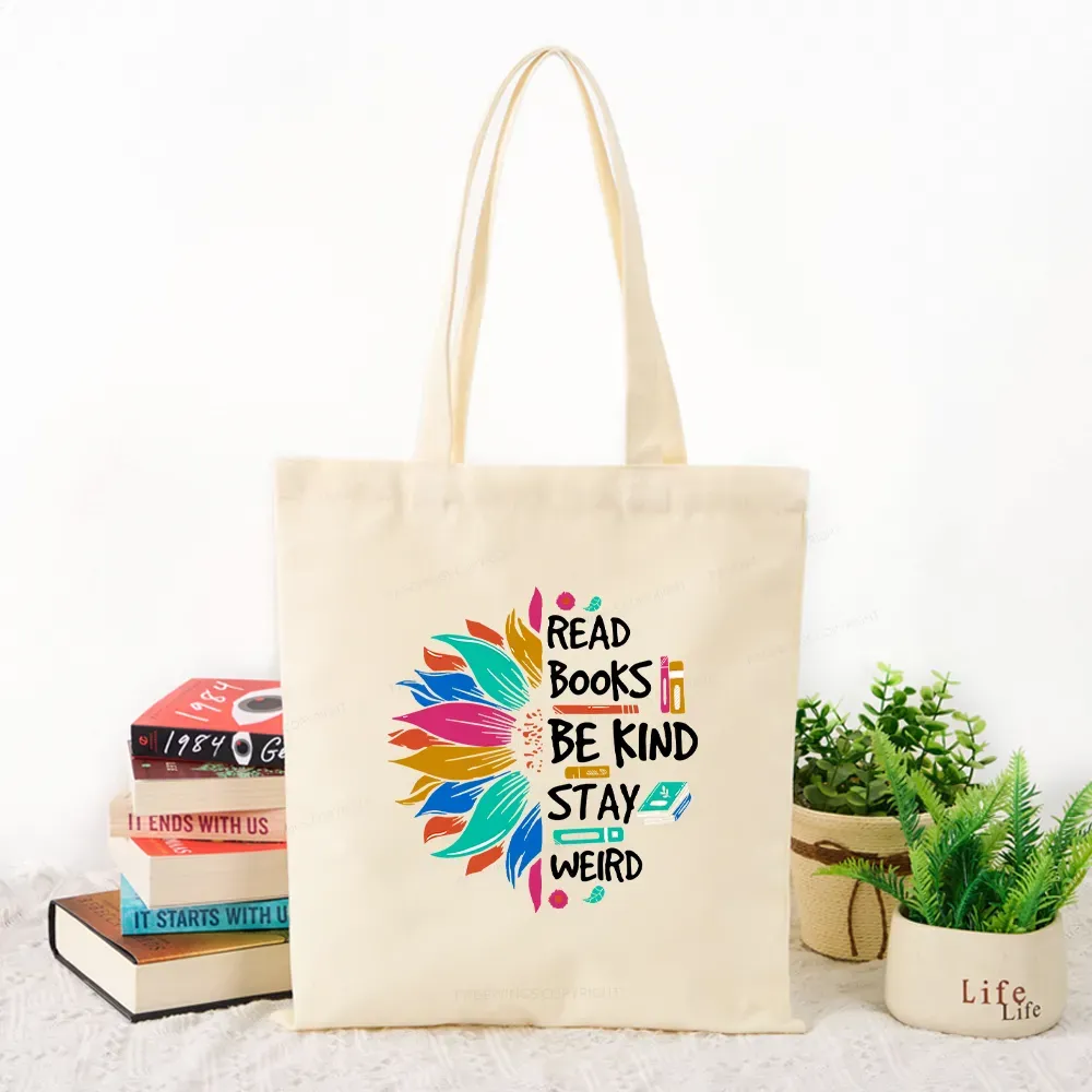 Pagewings Read Books Be Kind Stay Weird on Backpack Tote Bag