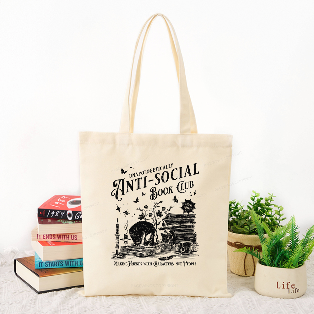 Pagewings Anti-social Book Club Comfort Colors Tote Bag