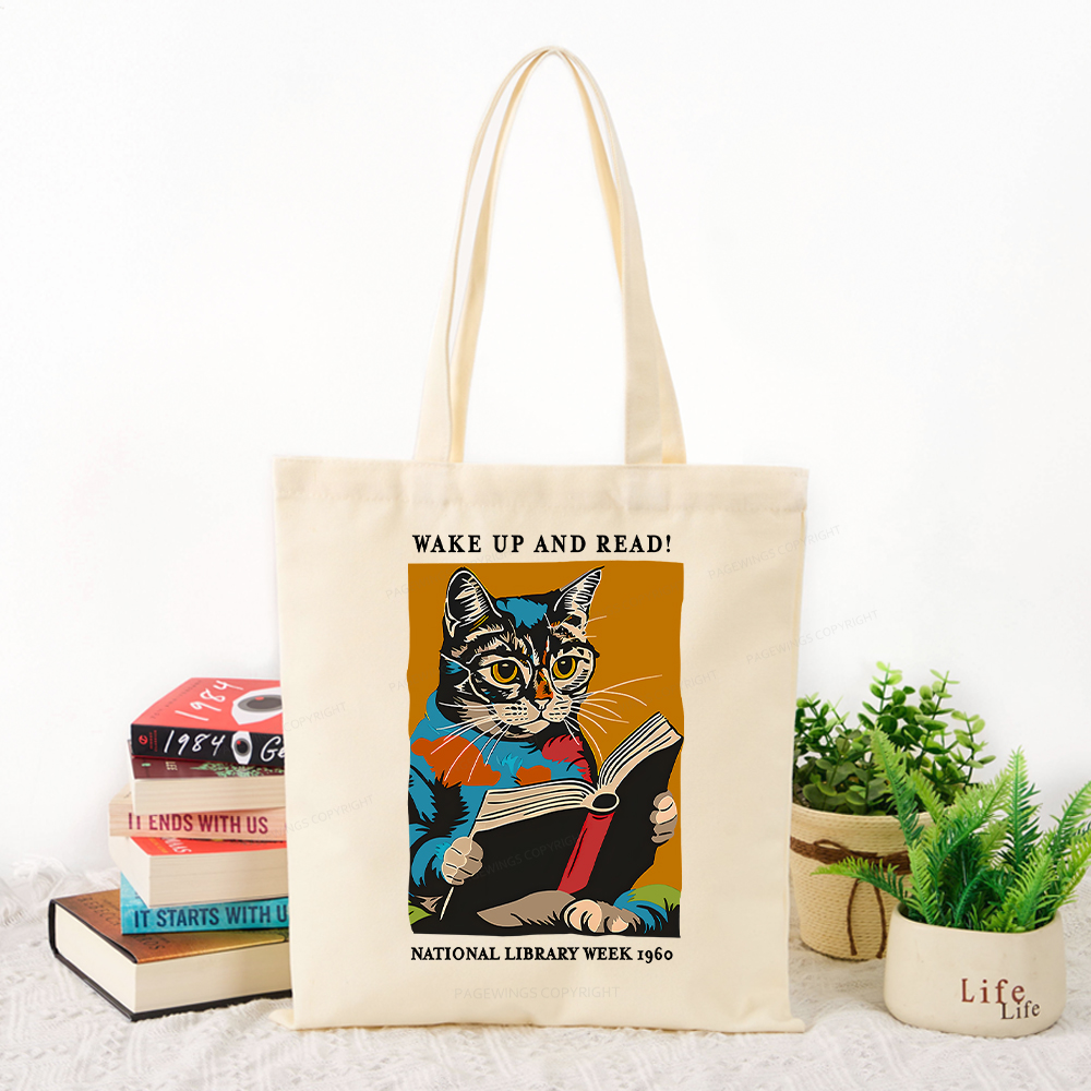 Pagewings Cat Reading Poster Tote Bag