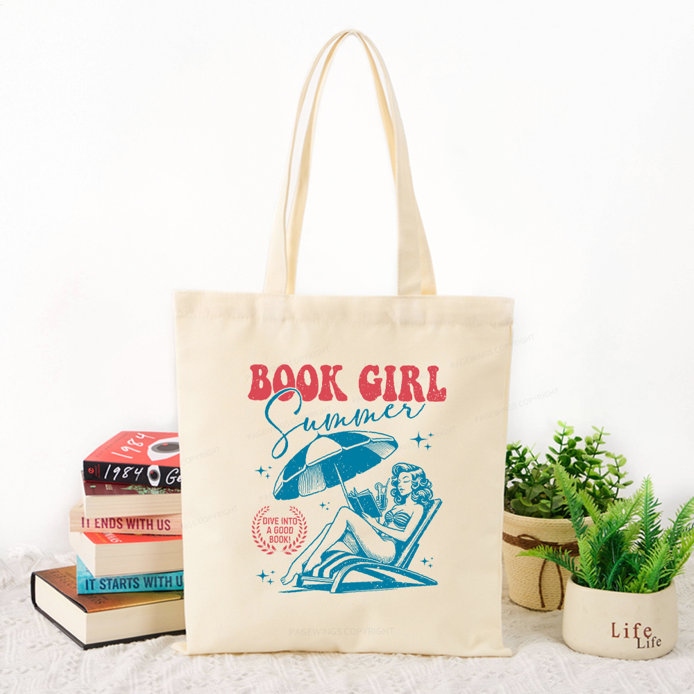 Pagewings Book Girl Summer Tote Bag
