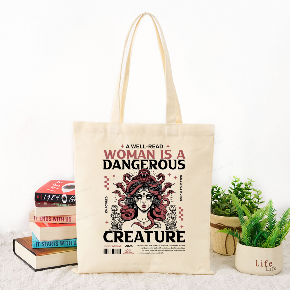 Pagewings A Well-Read Woman is A Dangerous Creature Tote Bag