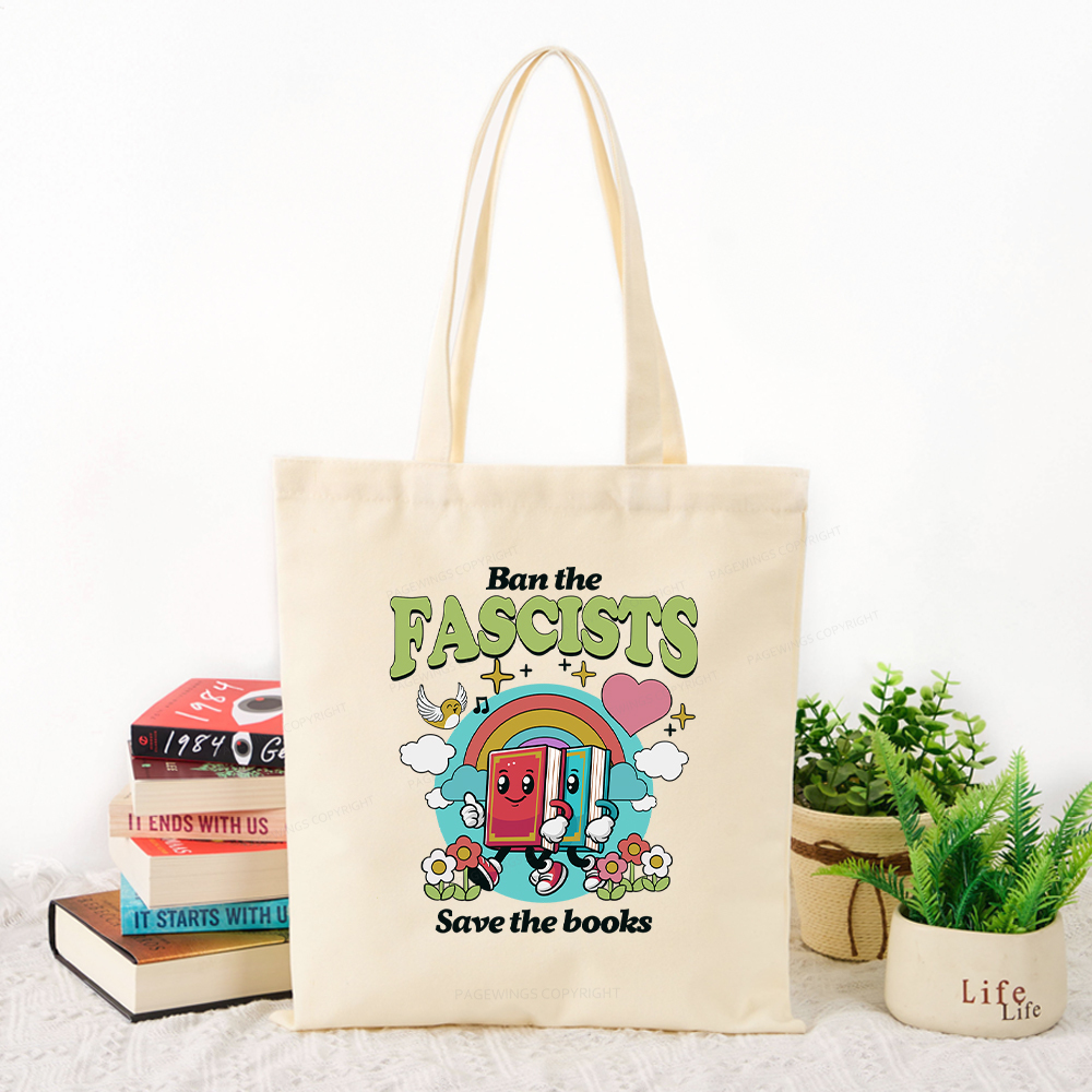 Pagewings  Ban the Fascists Save the Books Tote Bag