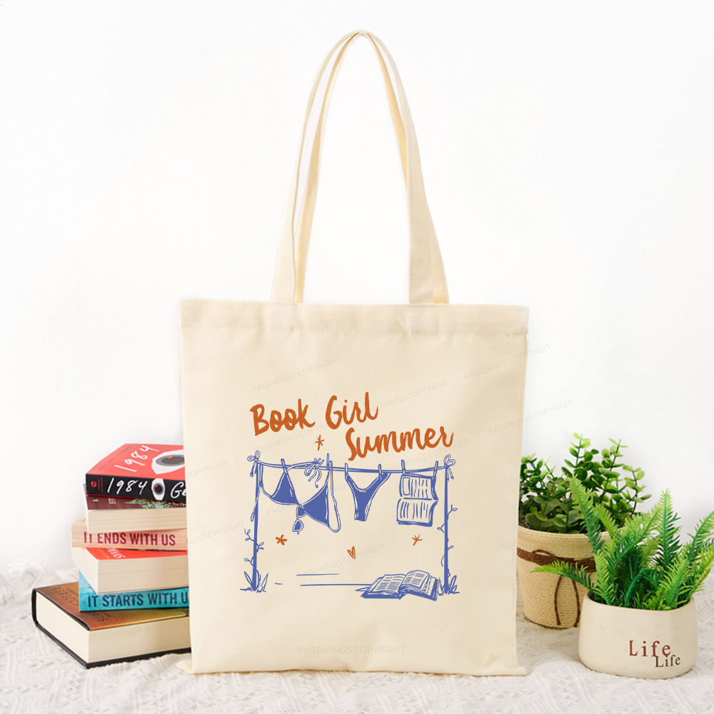 Pagewings Book Girl Summer Bookish Tote Bag
