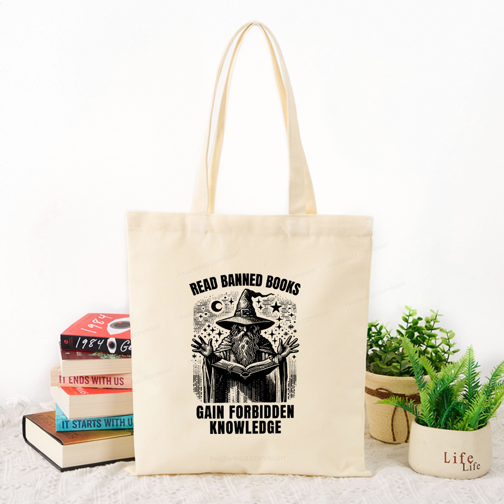 Pagewings Read Banned Books Gain Forbidden Knowledge Tote Bag