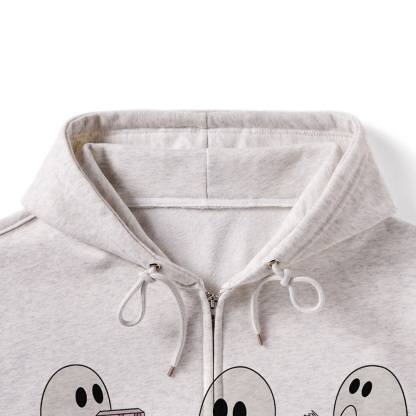 Pagewings Ghost Reading Halloween Unisex Fleece Zip Up Hoodie