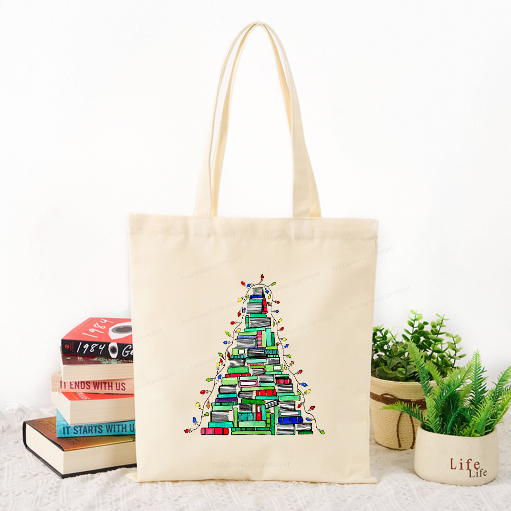 Pagewings Christmas Book Tree Tote Bag