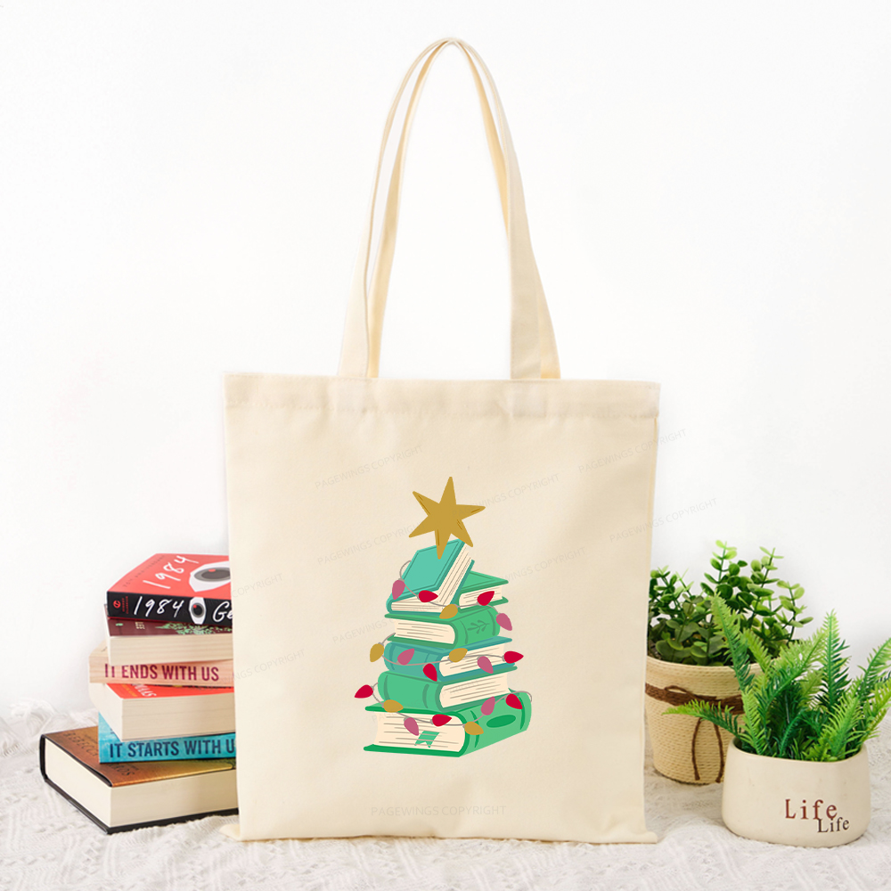 Pagewings Bookish Christmas Tote Bag