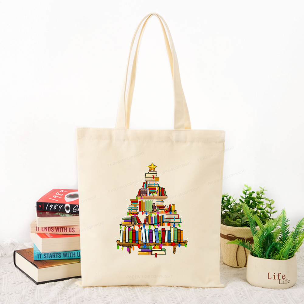 Pagewings Christmas Books Tree Tote Bag