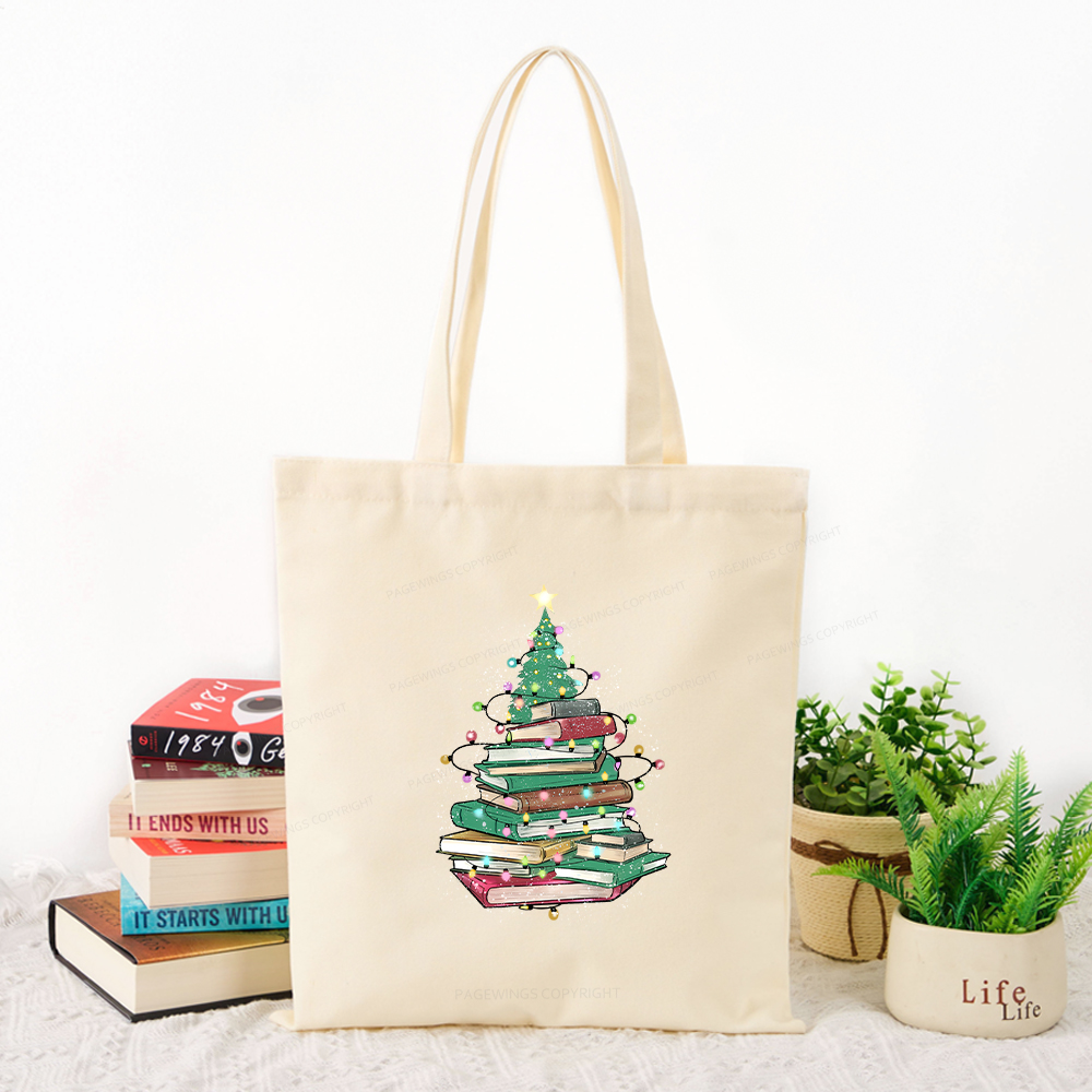Pagewings Christmas Book Tree Tote Bag