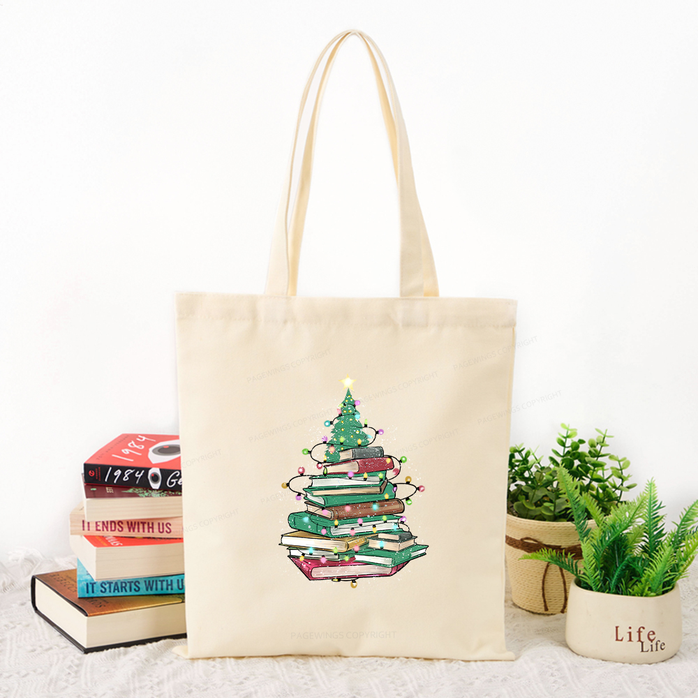 Pagewings Christmas Book Tree Tote Bag