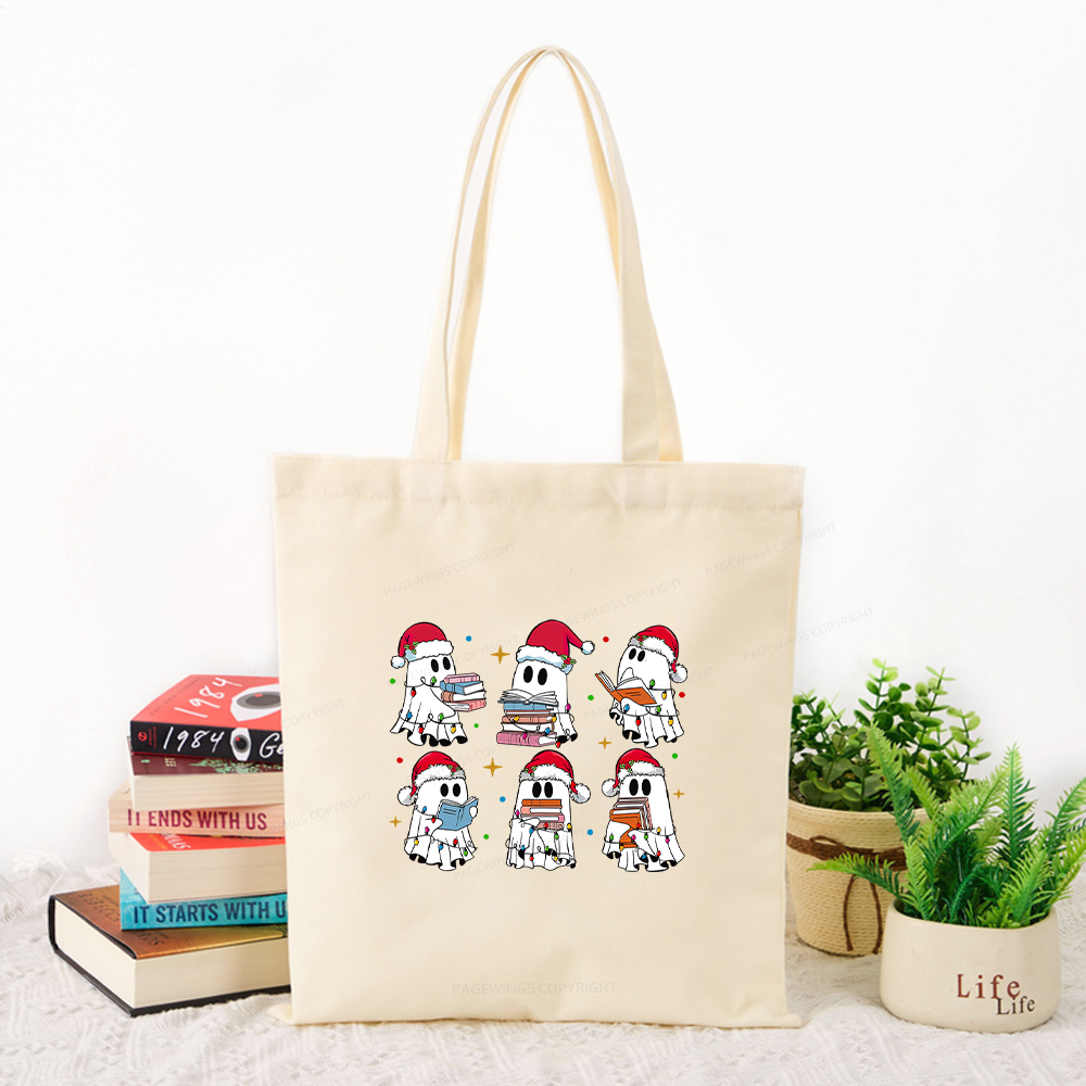 Pagewings Christmas Book Ghost Tote Bag