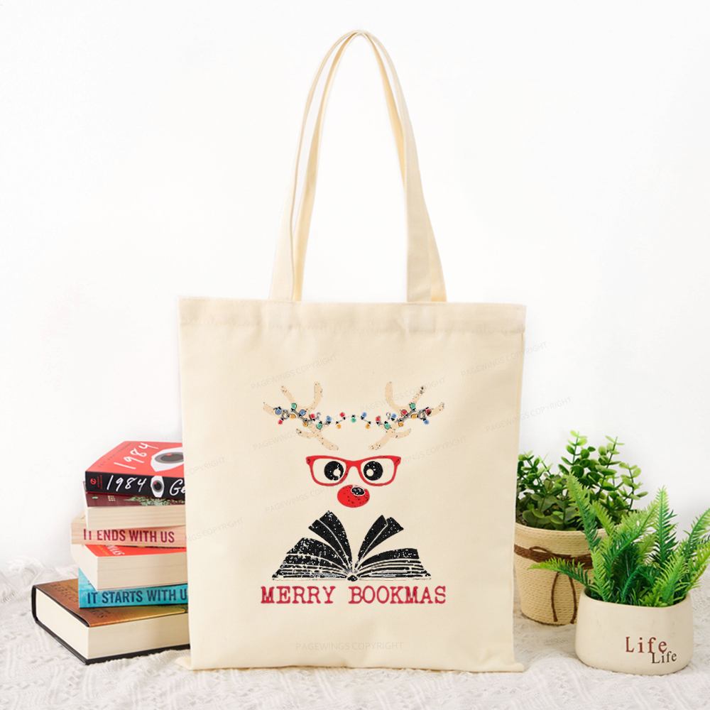 Pagewings Christmas Reindeer Reading Tote Bag