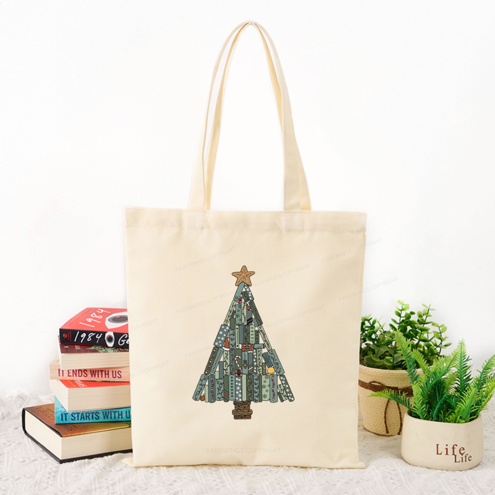 Pagewings Christmas Book Tree Tote Bag
