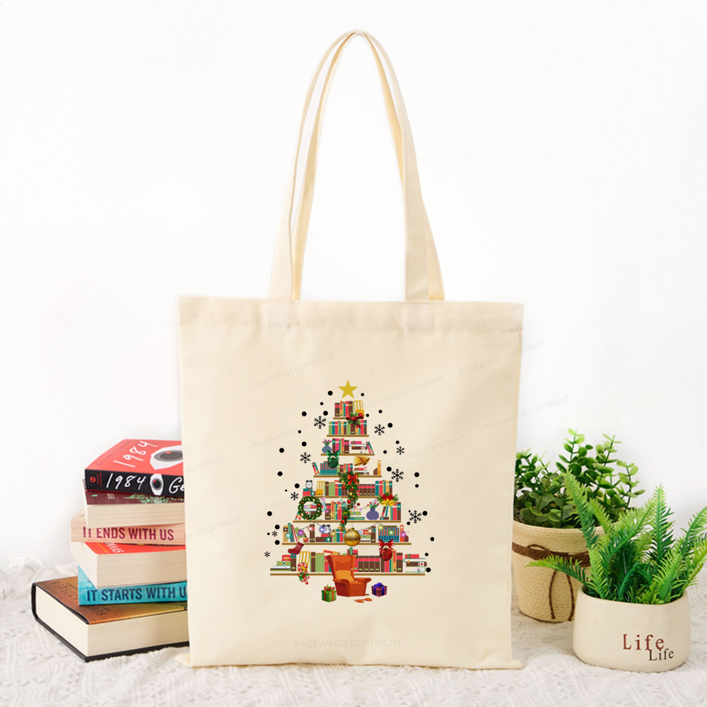 Pagewings Christmas Tree Made Of Books Tote Bag