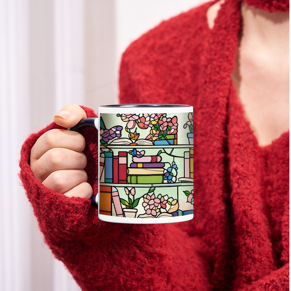 Pagewings Book Lover Floral Bookshelf Mug