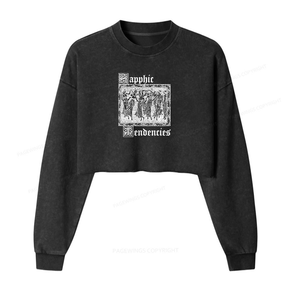 Pagewings Sapphic Tendencies Washed Crop Sweatshirt
