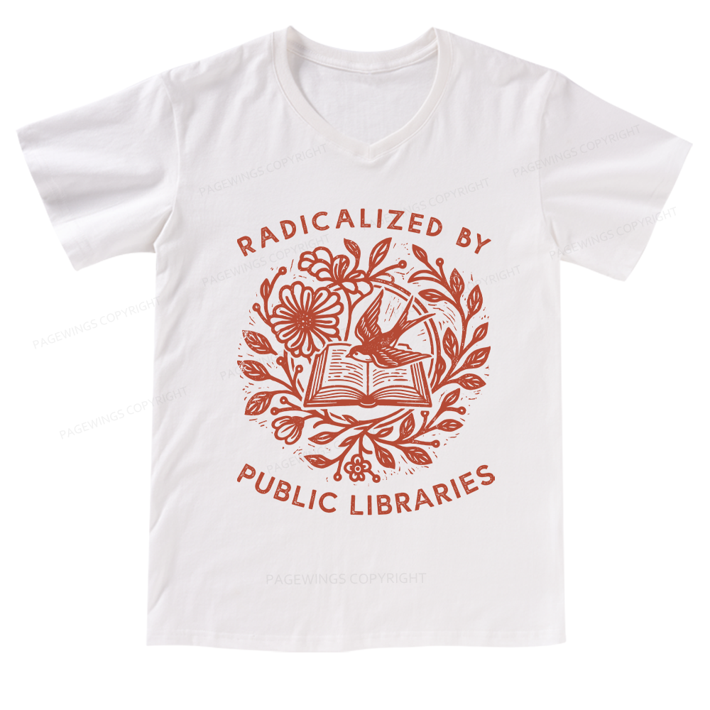 Pagewings Radicalized By Public Libraries V-neck T-shirt