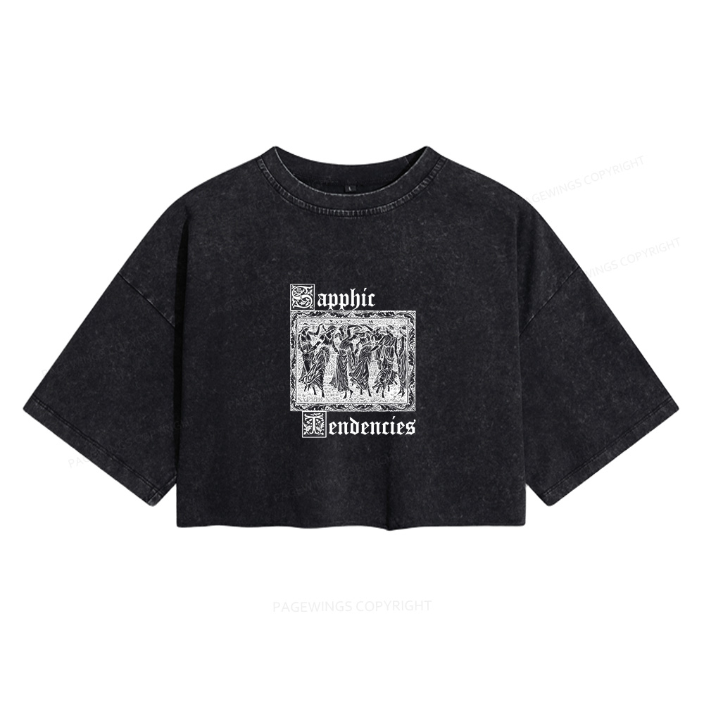 Pagewings Sapphic Tendencies Women's Washed Cropped T-shirt