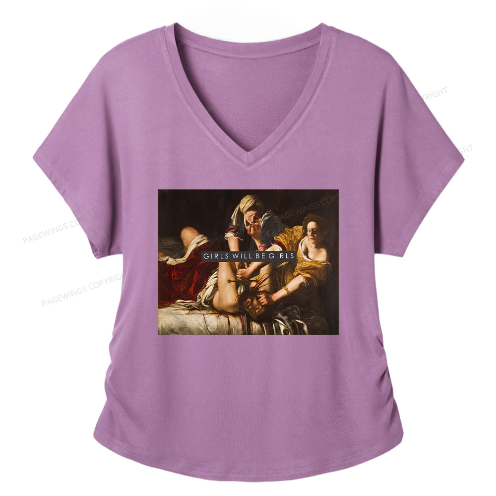 Pagewings Girls Will Be Girls Soft Women's Modal V-neck T-shirt  