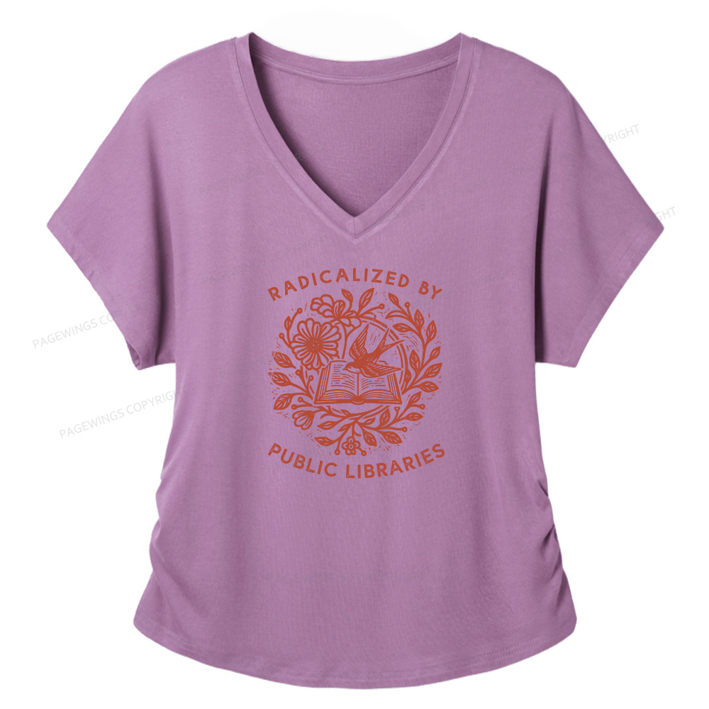 Pagewings Radicalized By Public Libraries Soft Women's Modal V-neck T-shirt  