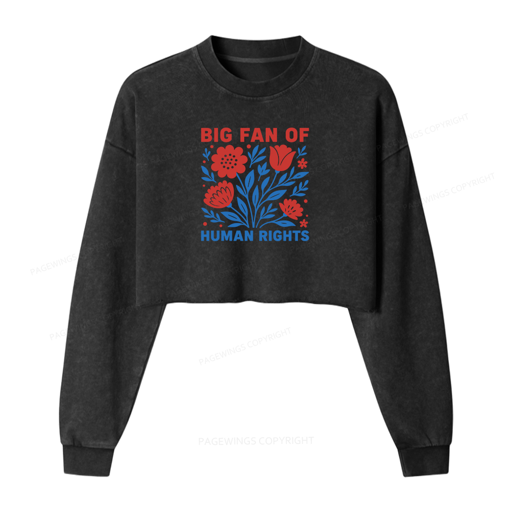 Pagewings Big Fan Of Human Rights Washed Crop Sweatshirt