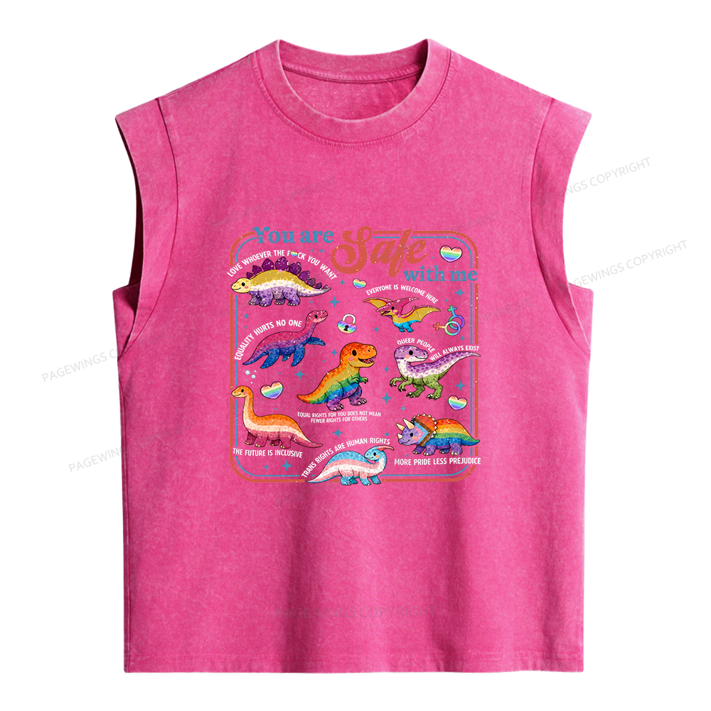Pagewings Dinosaur Rainbow Women's Washed Tank Top