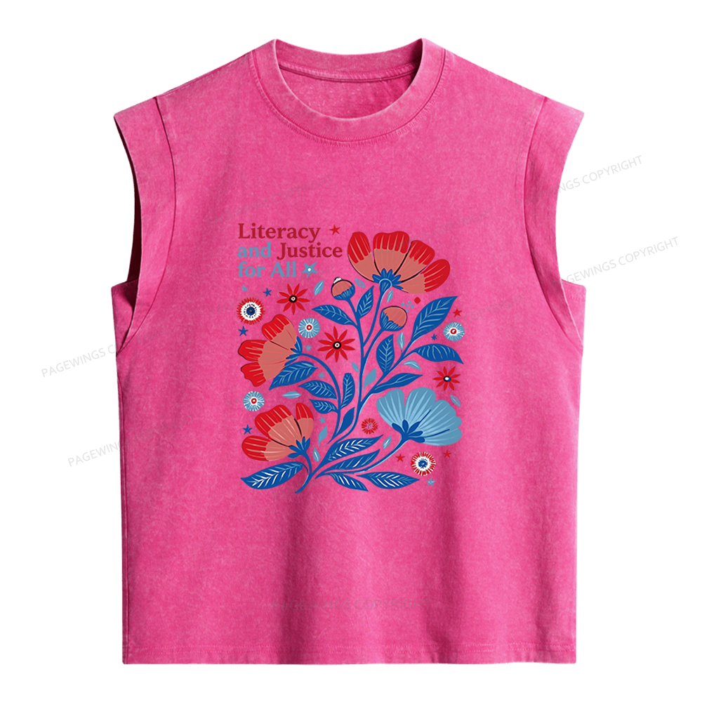 Pagewings Literacy and Justice for All Women's Washed Tank Top