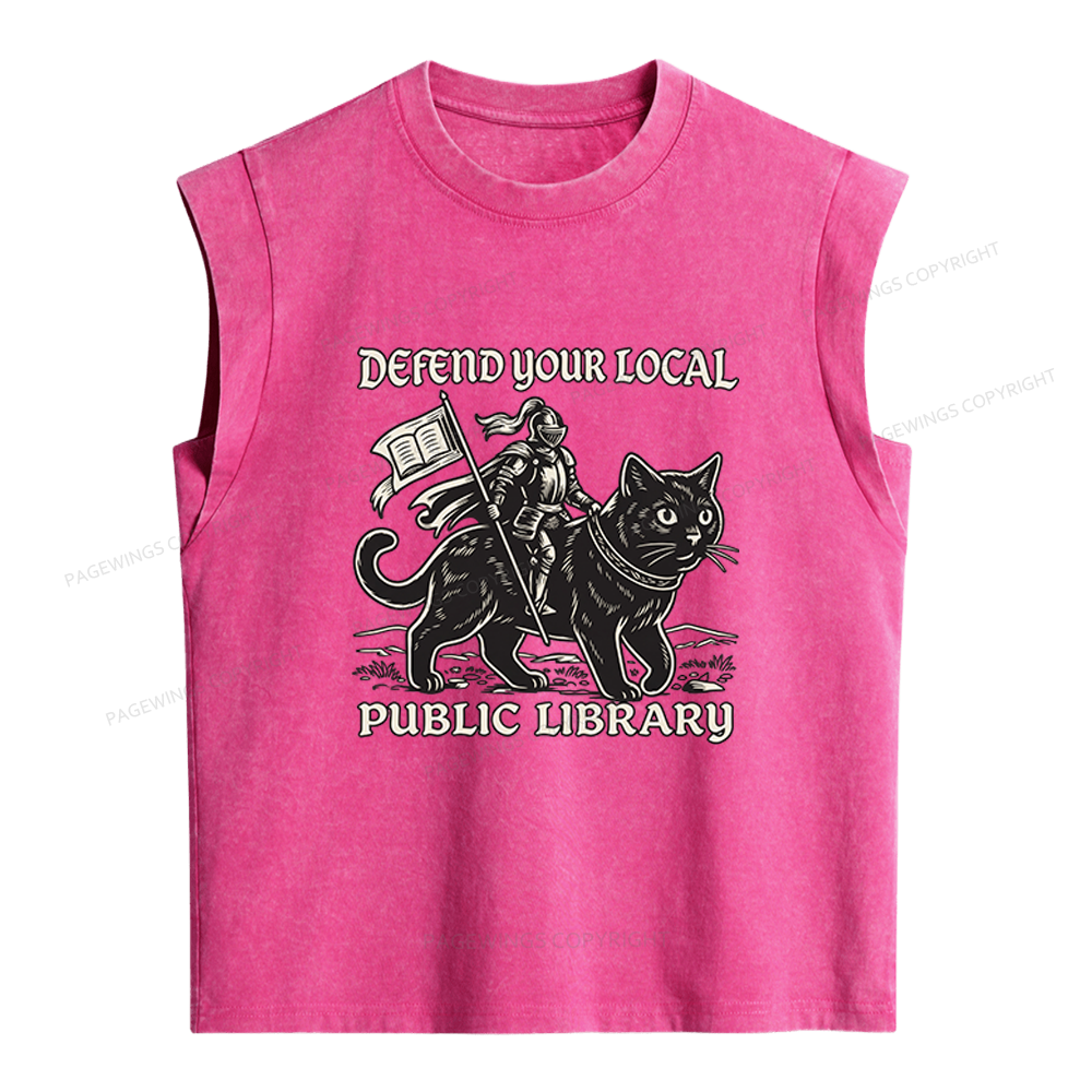 Pagewings Defend Your Local Public Library Women's Washed Tank Top