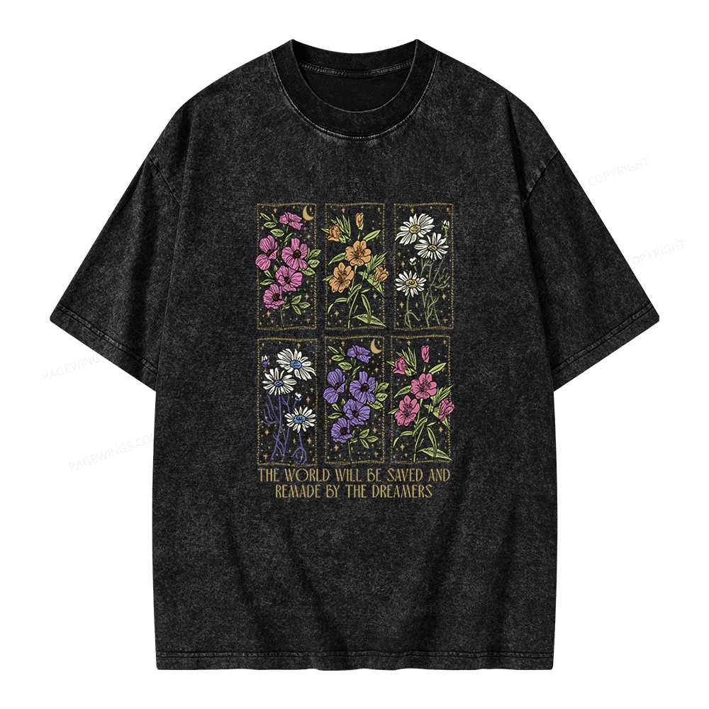 Pagewings Vintage Book Flowers Unisex Washed T-shirt