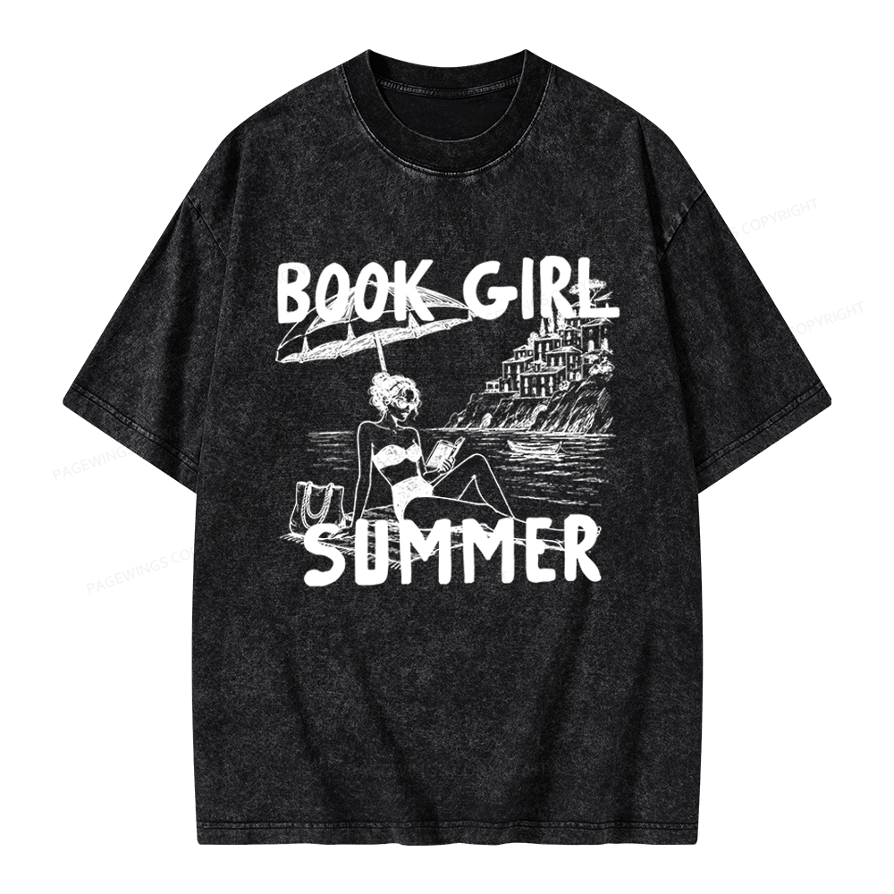 Pagewings Book Girl Summer Unisex Washed T-shirt